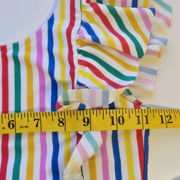 Crewcuts Girls Striped Ruffle Bathingsuit Size 8 Colorful One Piece Swimsuit - Picture 7 of 8